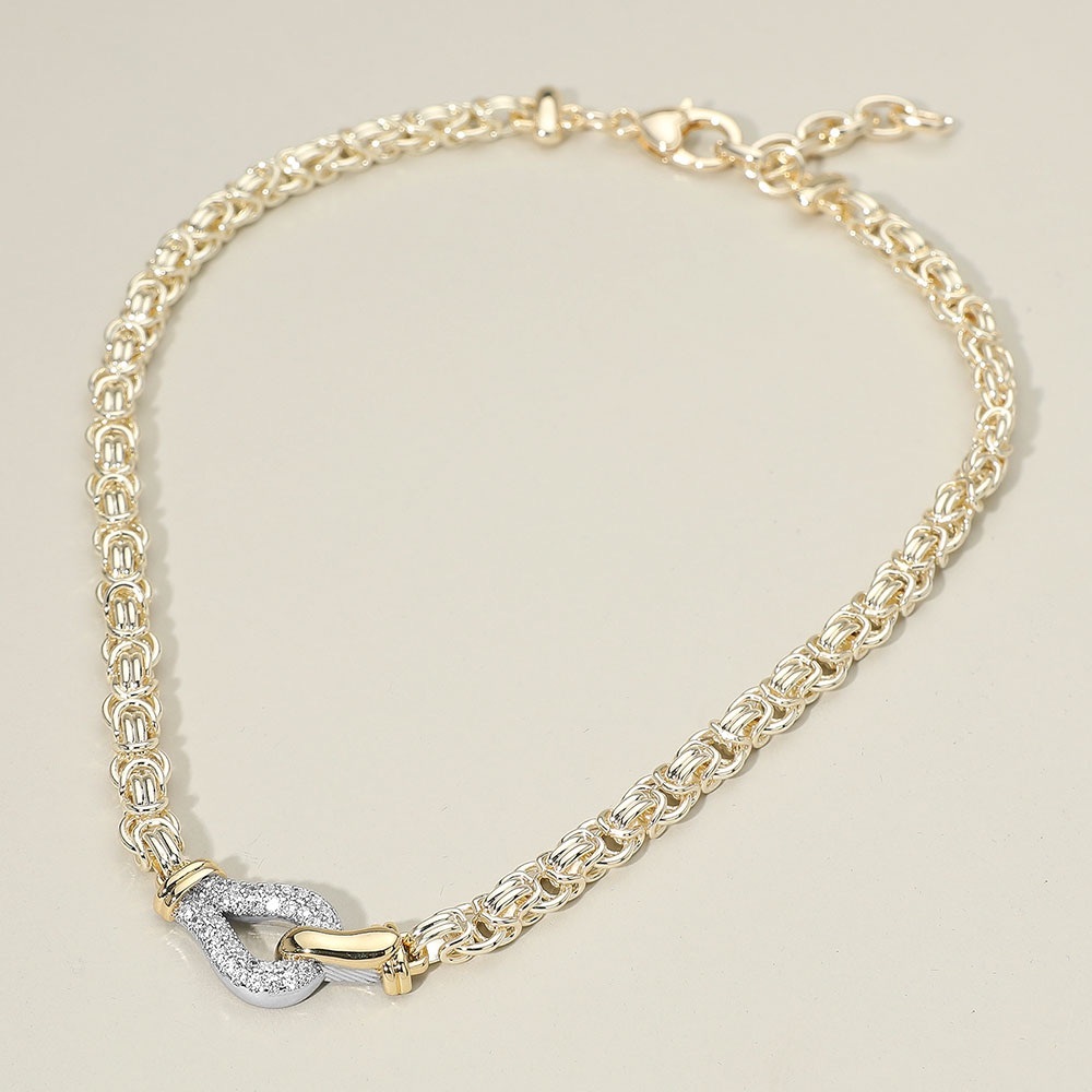 14k Gold Plated Twotone Cz Stone Pave Chain Necklace